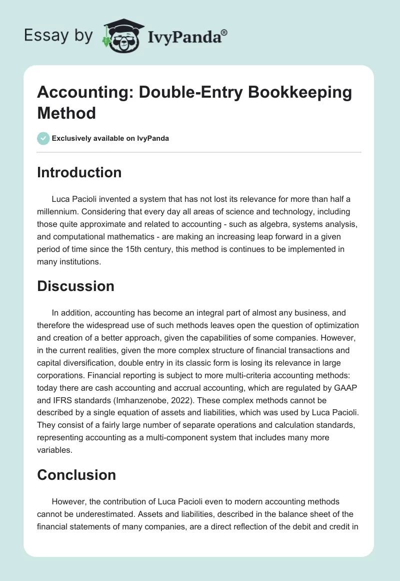 Accounting: Double-Entry Bookkeeping Method. Page 1