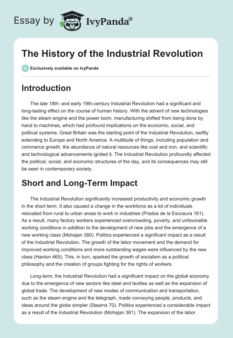 The History of the Industrial Revolution. Page 1