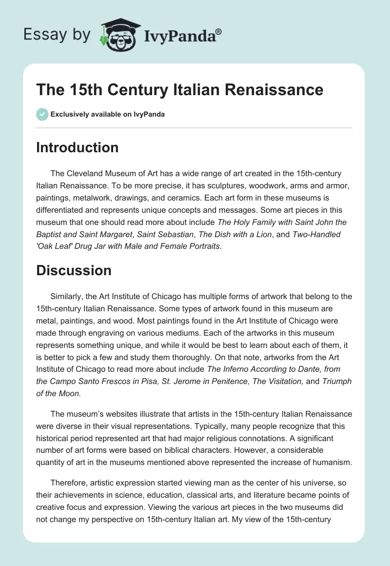 The 15th Century Italian Renaissance. Page 1