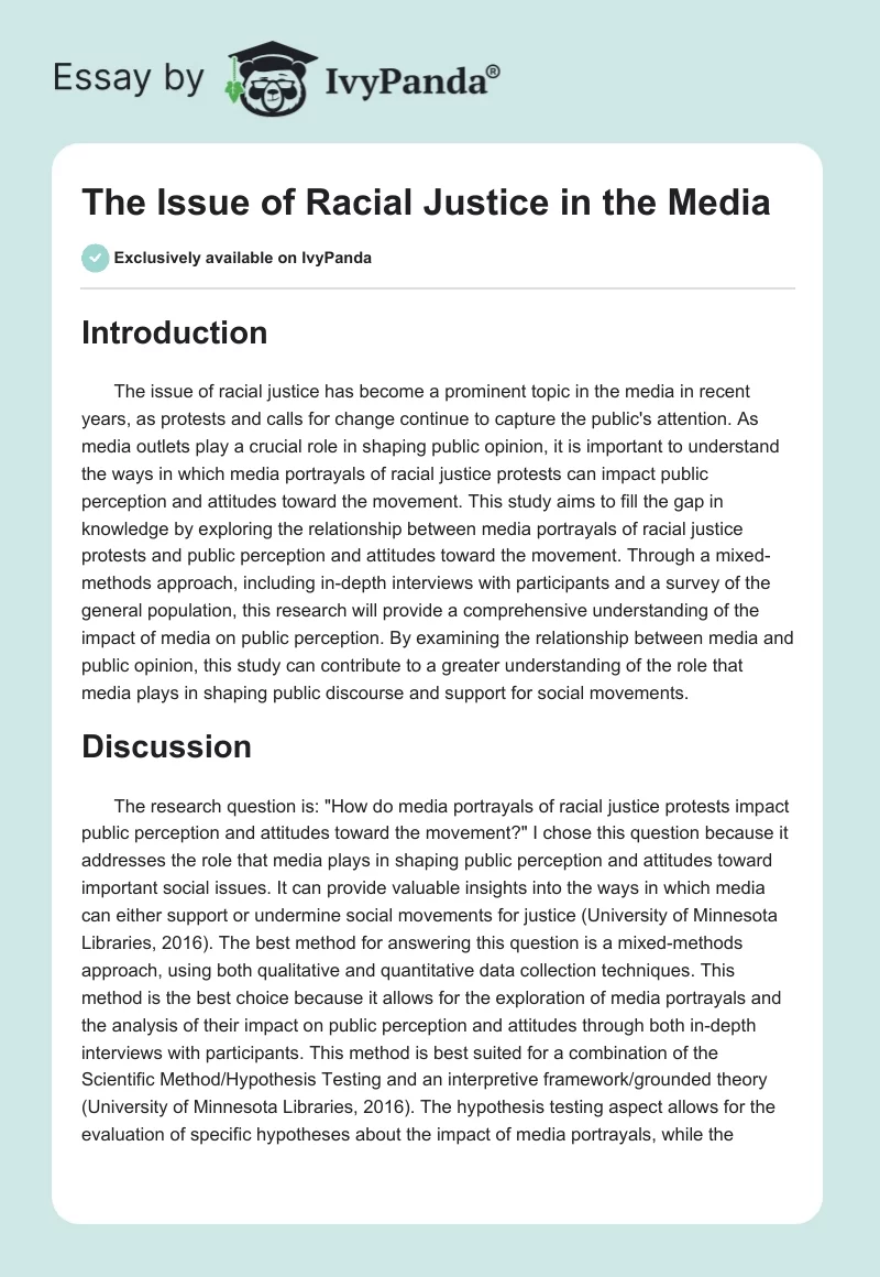 The Issue of Racial Justice in the Media. Page 1