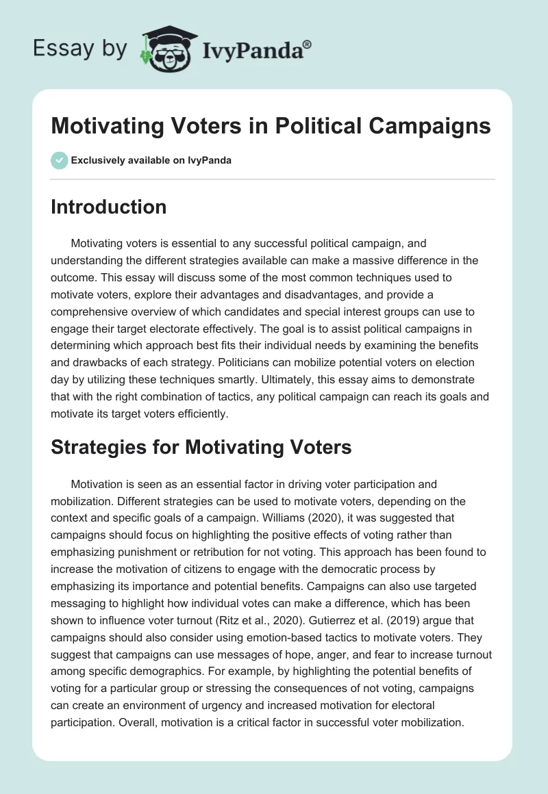 Motivating Voters in Political Campaigns. Page 1