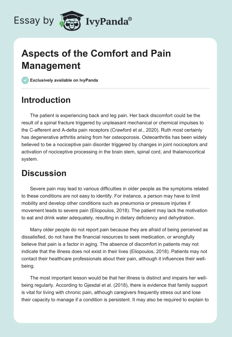 Aspects of the Comfort and Pain Management. Page 1