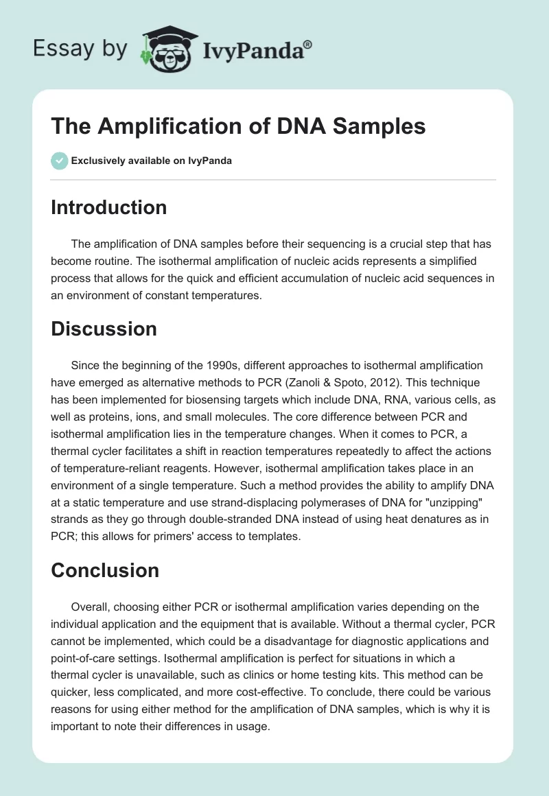 The Amplification of DNA Samples. Page 1