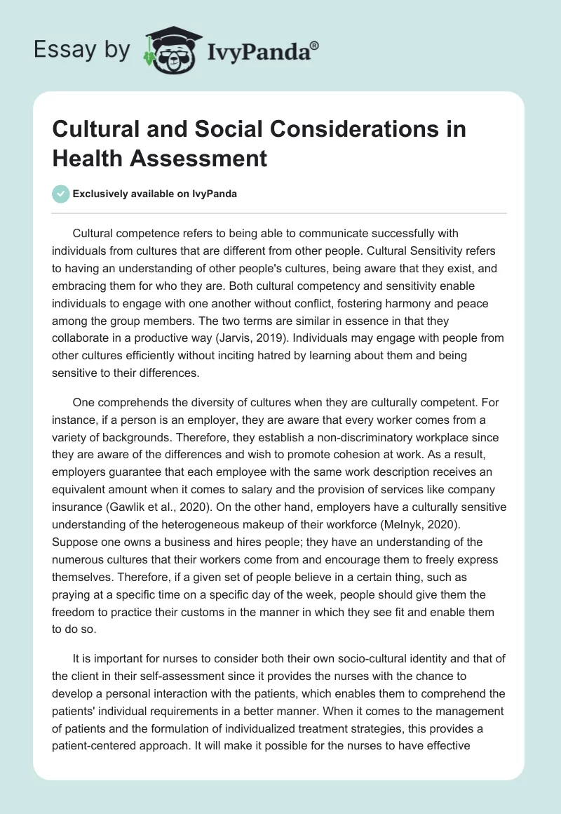 Cultural and Social Considerations in Health Assessment. Page 1