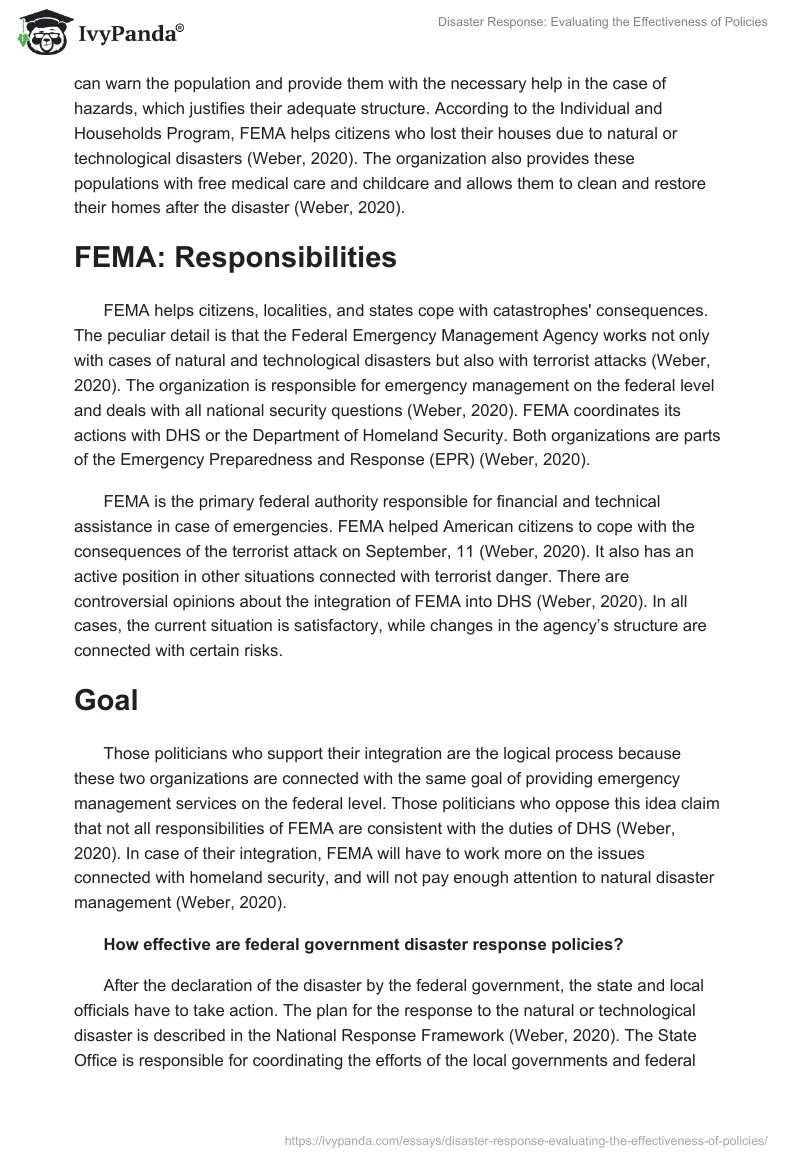 Disaster Response: Evaluating the Effectiveness of Policies. Page 5