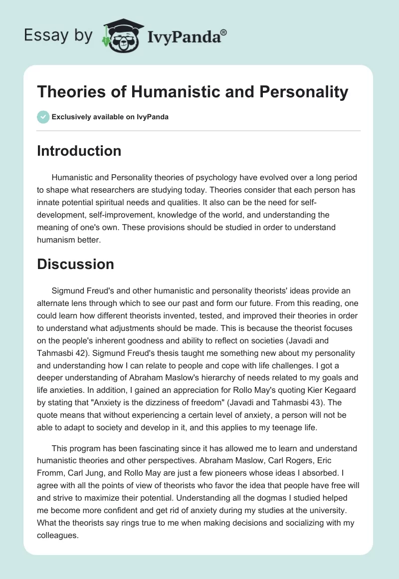 Theories of Humanistic and Personality. Page 1