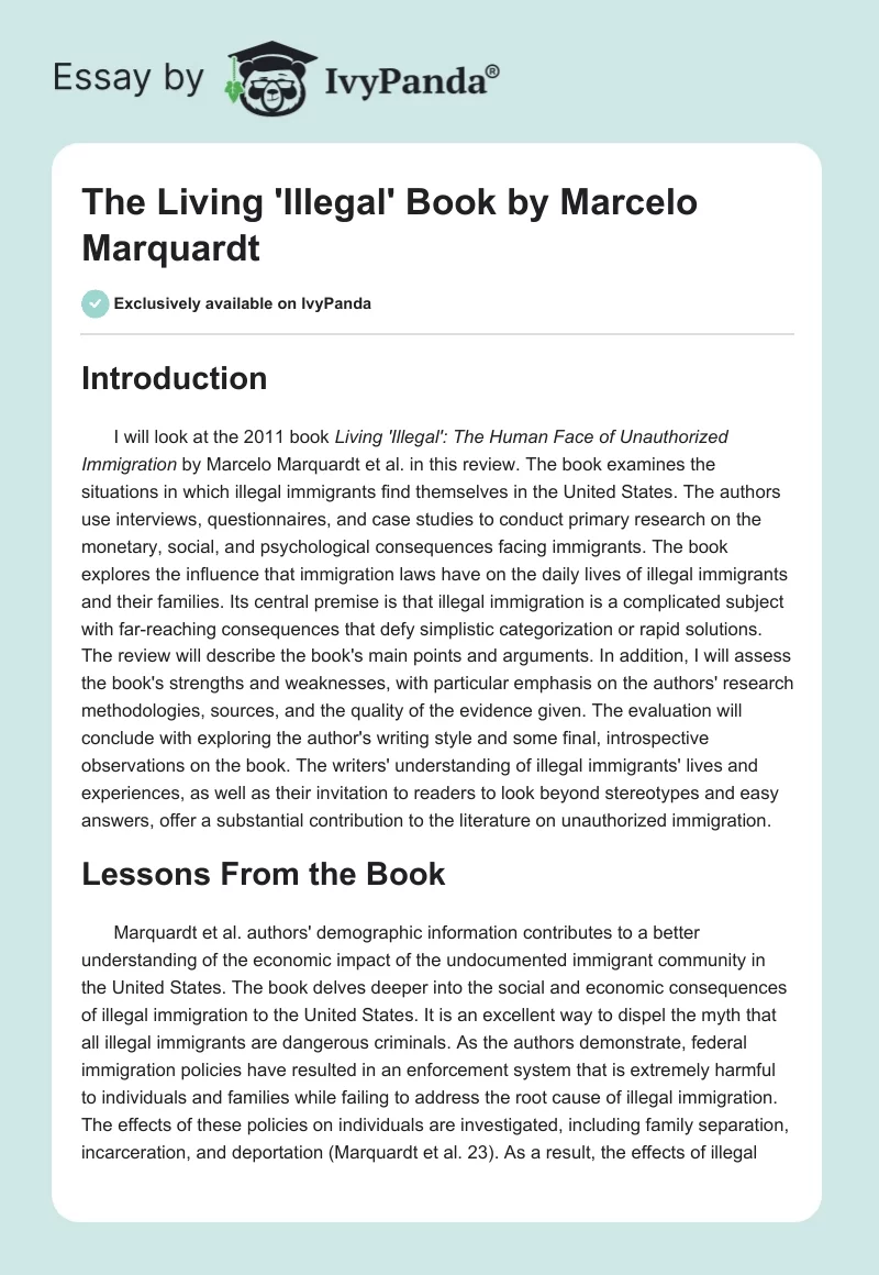 The "Living 'Illegal'" Book by Marcelo Marquardt. Page 1