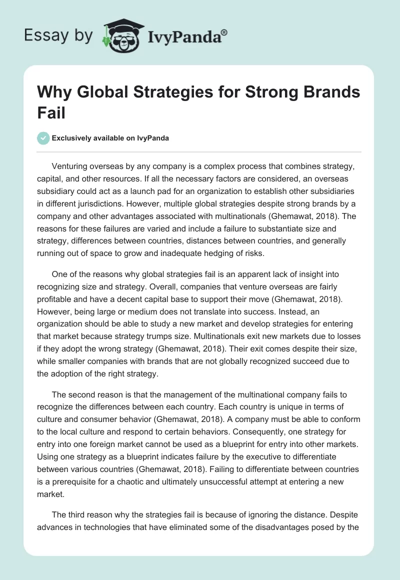 Why Global Strategies for Strong Brands Fail. Page 1