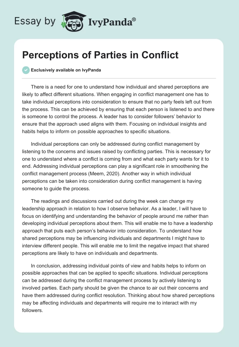 Perceptions of Parties in Conflict. Page 1