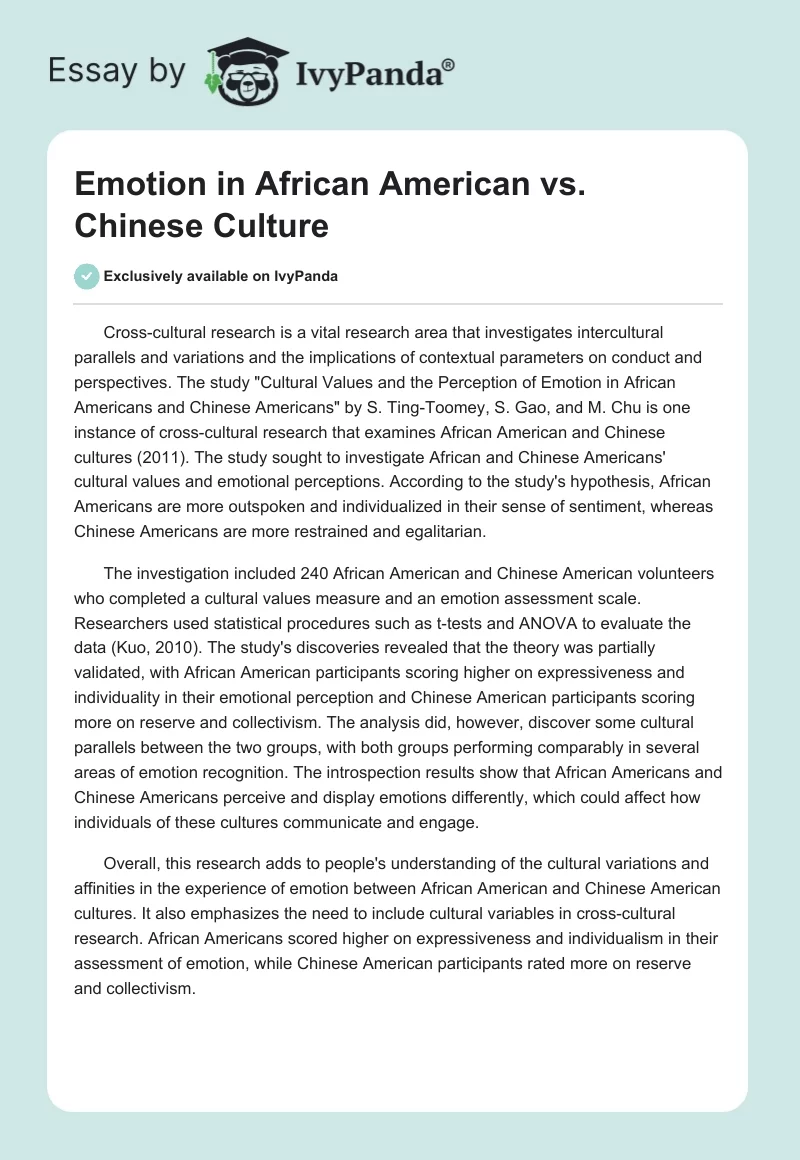 Emotion in African American vs. Chinese Culture. Page 1