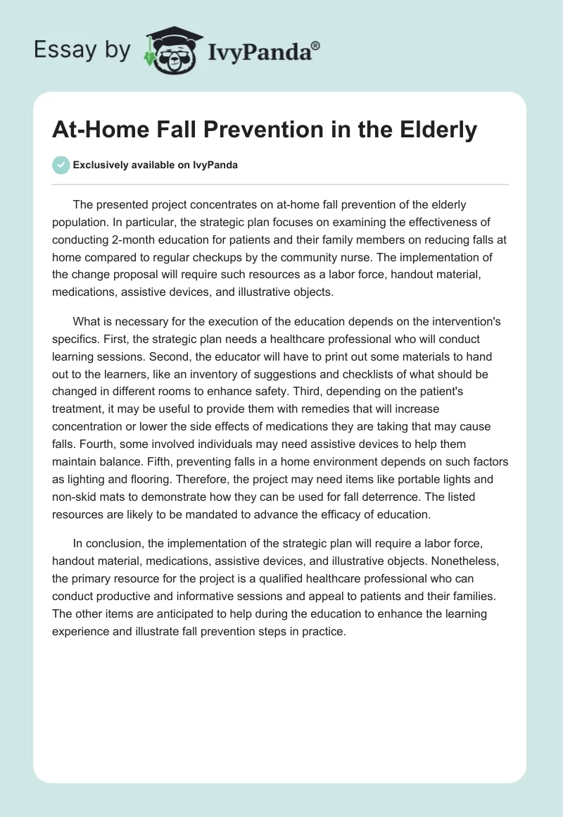 At-Home Fall Prevention in the Elderly. Page 1