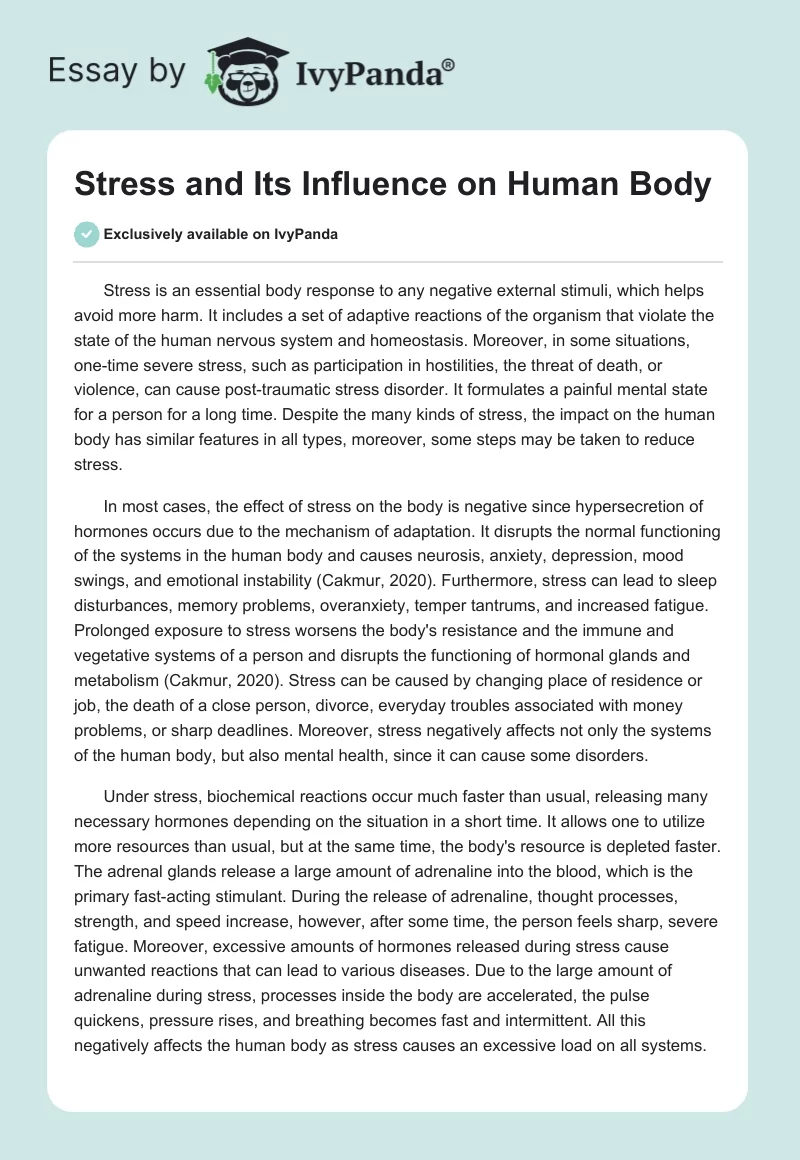 Stress and Its Influence on Human Body. Page 1