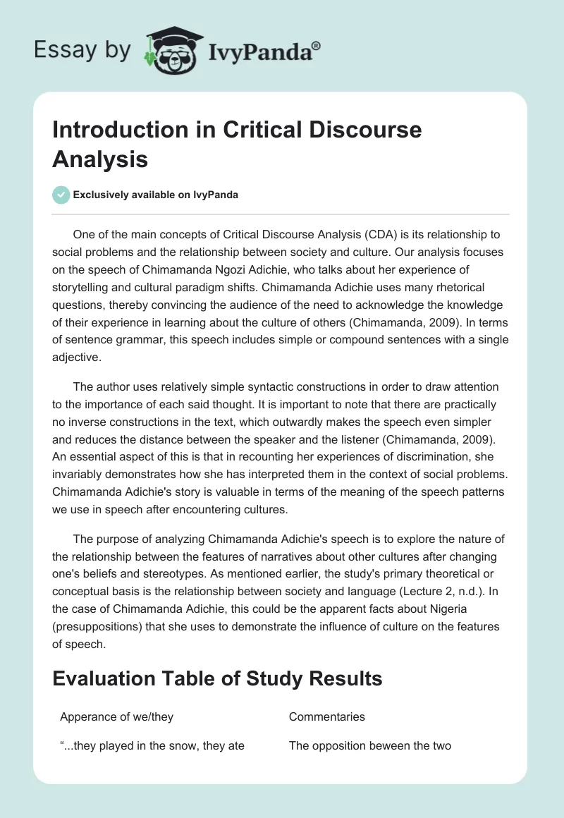 Introduction in Critical Discourse Analysis. Page 1