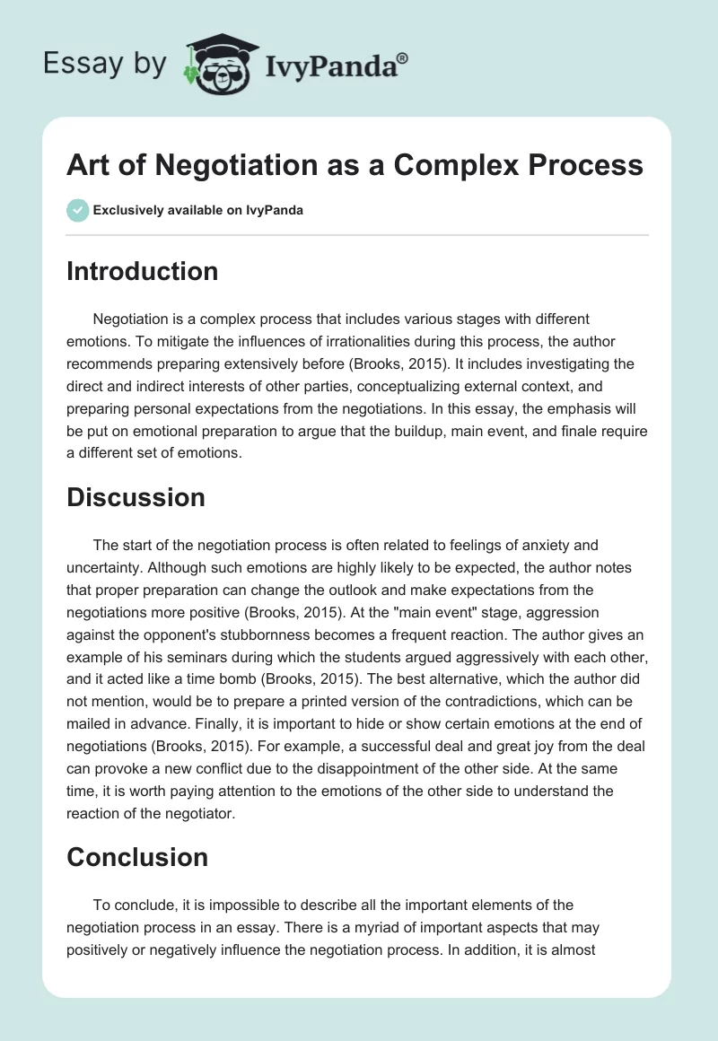 Art of Negotiation as a Complex Process. Page 1