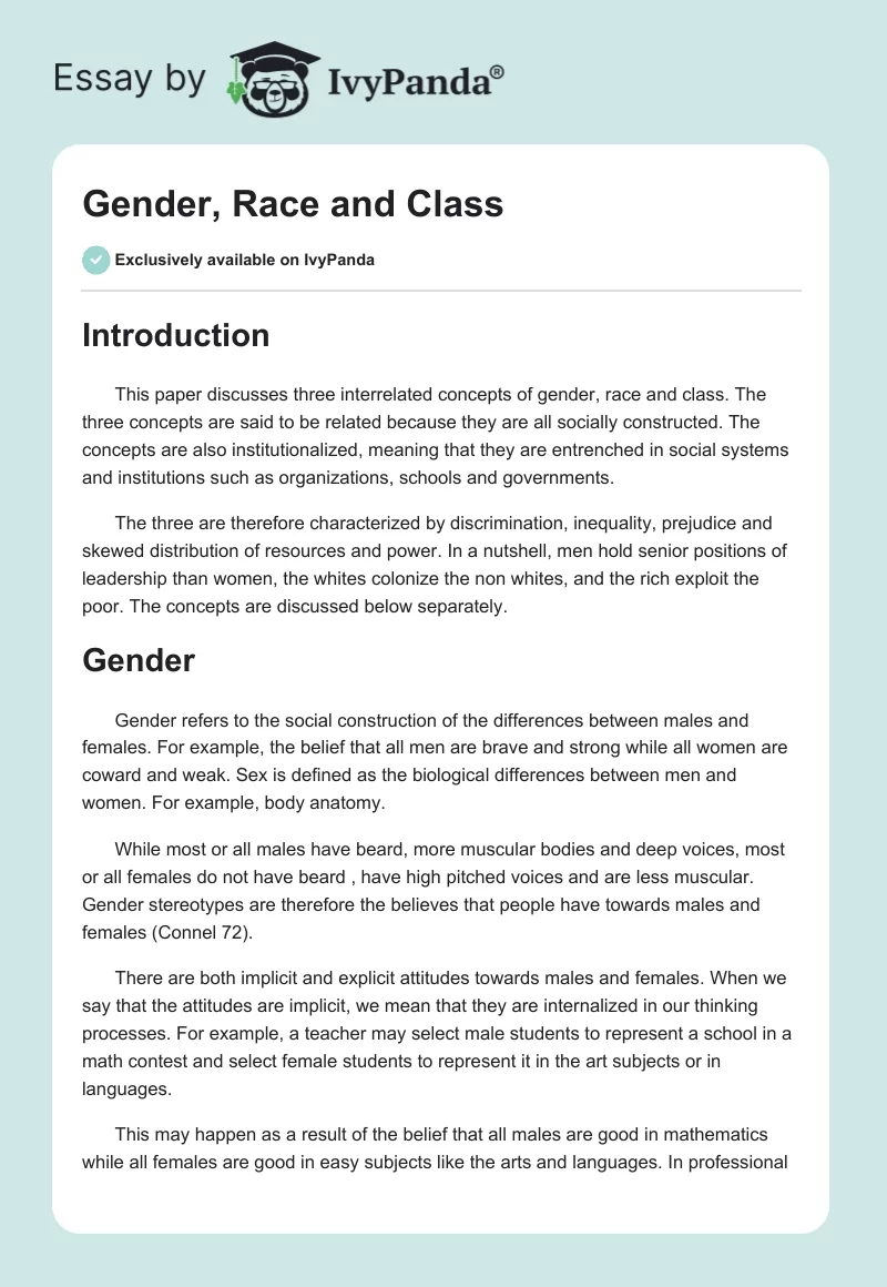 Gender, Race and Class. Page 1