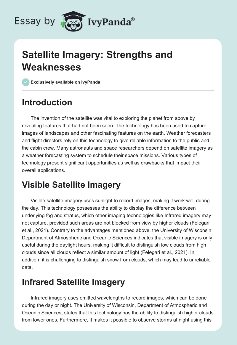 Satellite Imagery: Strengths and Weaknesses. Page 1