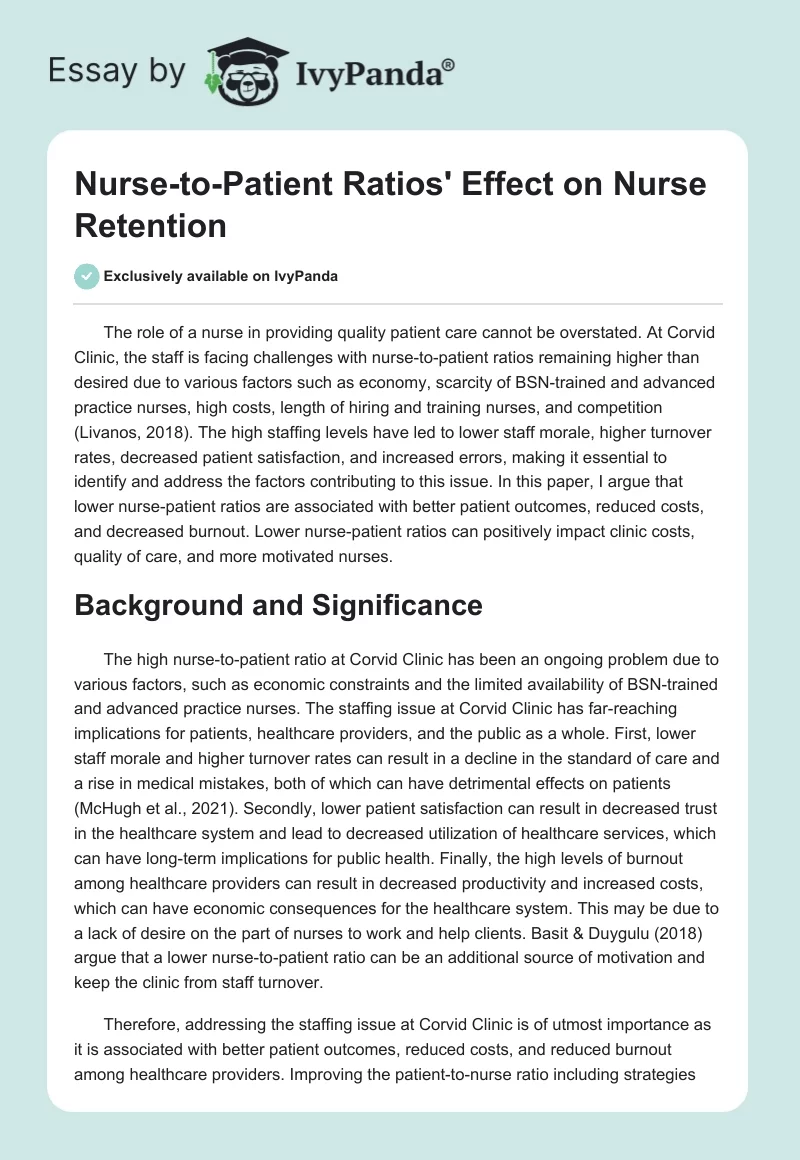 Nurse-to-Patient Ratios' Effect on Nurse Retention. Page 1