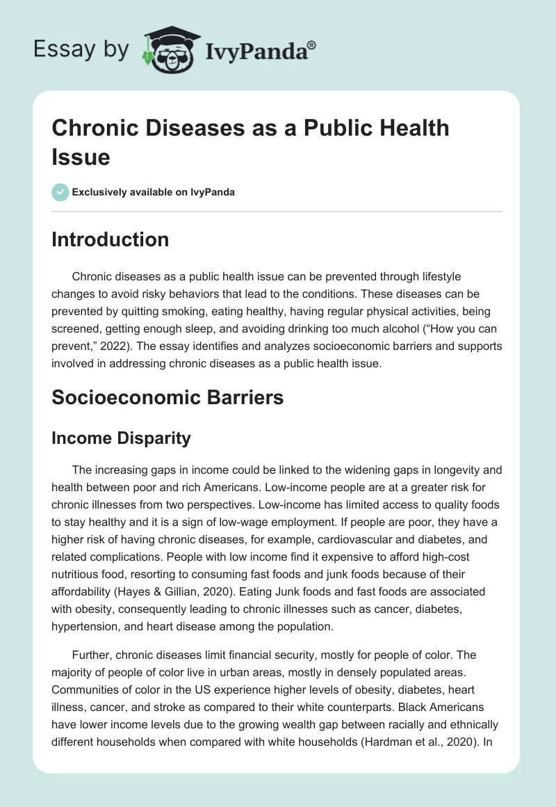 Chronic Diseases as a Public Health Issue. Page 1