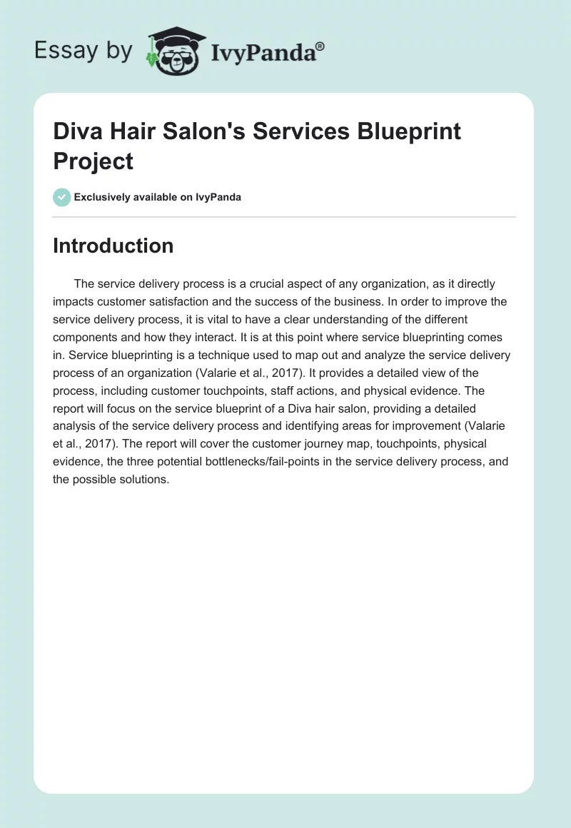Diva Hair Salon's Services Blueprint Project. Page 1
