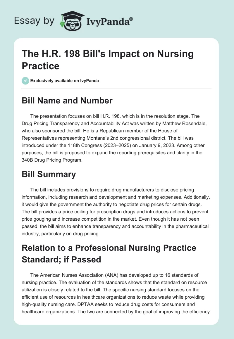 The H.R. 198 Bill's Impact on Nursing Practice. Page 1