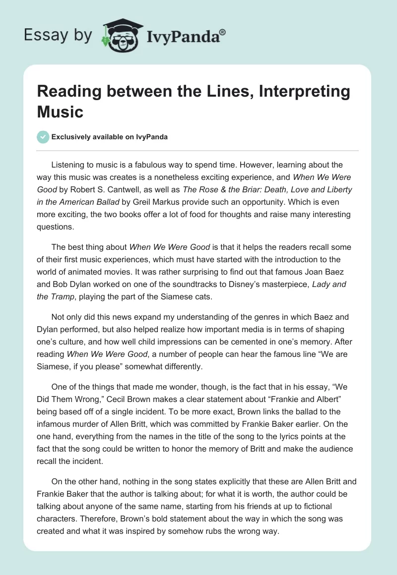 Reading Between the Lines, Interpreting Music. Page 1