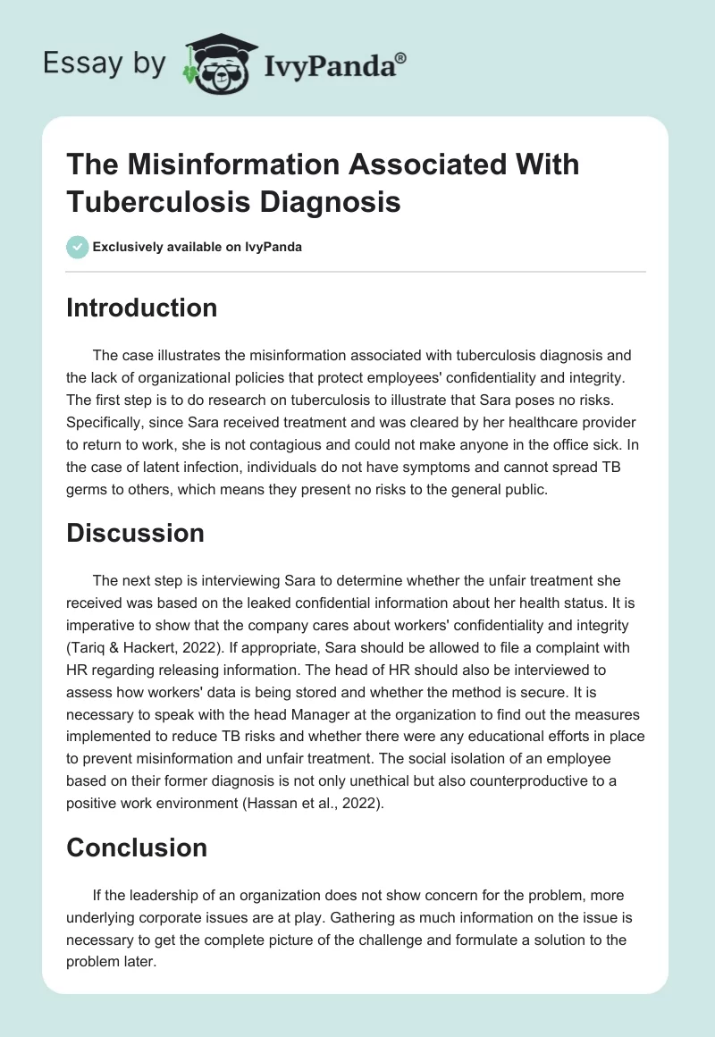 The Misinformation Associated With Tuberculosis Diagnosis. Page 1
