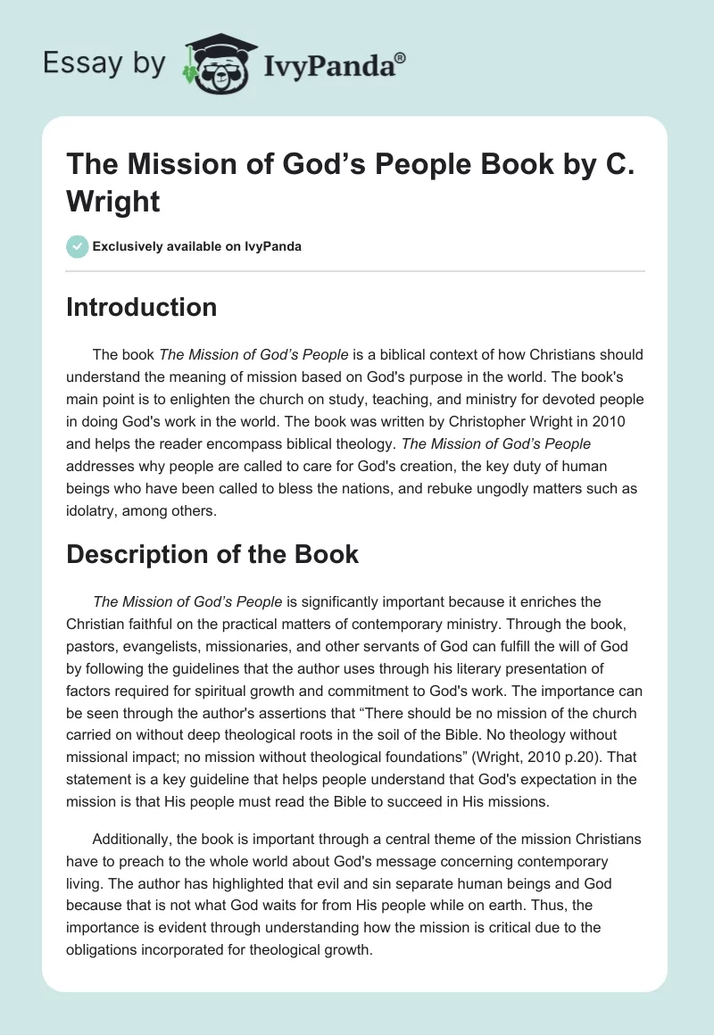 "The Mission of God’s People" Book by C. Wright. Page 1