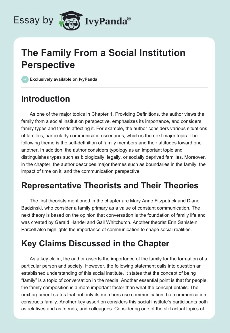 The Family From a Social Institution Perspective. Page 1