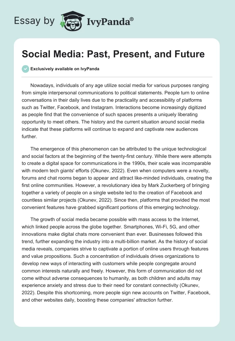 Social Media: Past, Present, and Future. Page 1