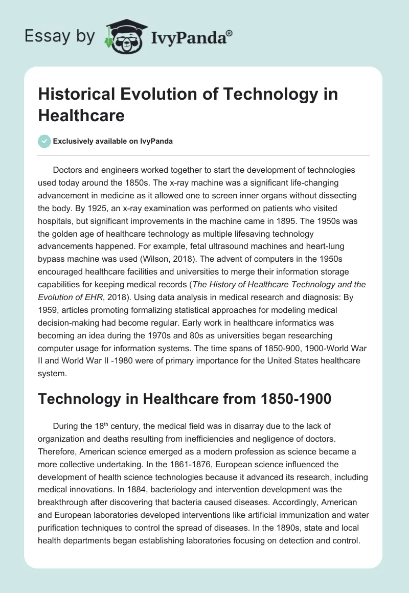 Historical Evolution of Technology in Healthcare. Page 1