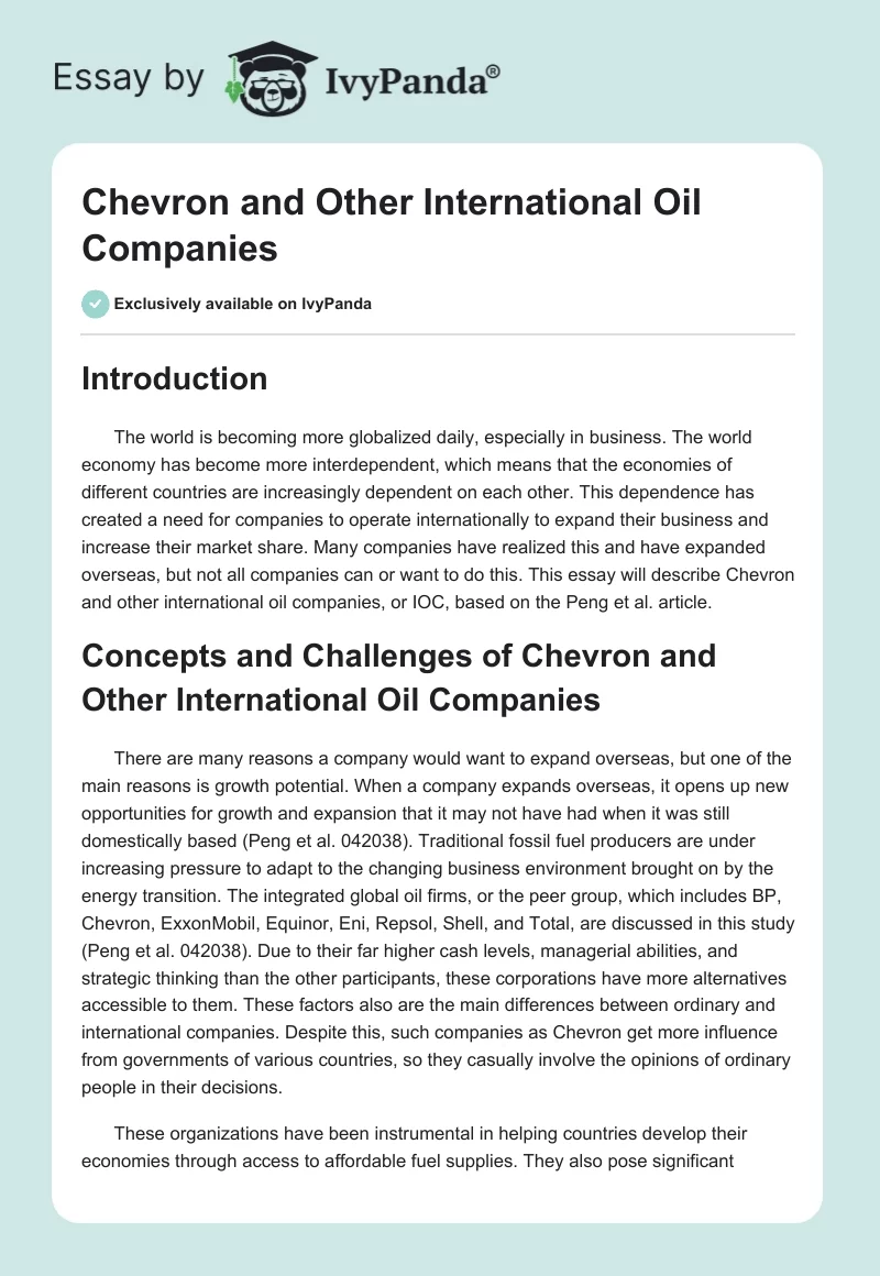 Chevron and Other International Oil Companies. Page 1