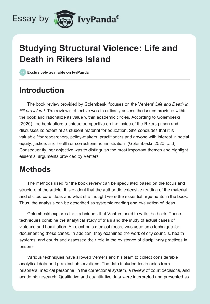 Studying Structural Violence: Life and Death in Rikers Island. Page 1