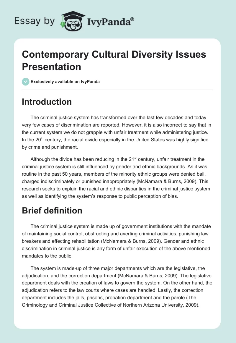 Contemporary Cultural Diversity Issues Presentation. Page 1