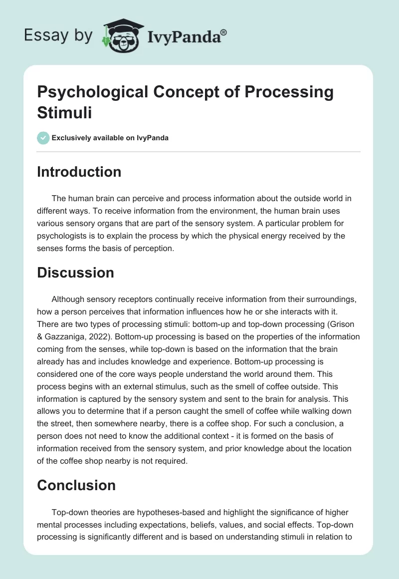 Psychological Concept of Processing Stimuli. Page 1