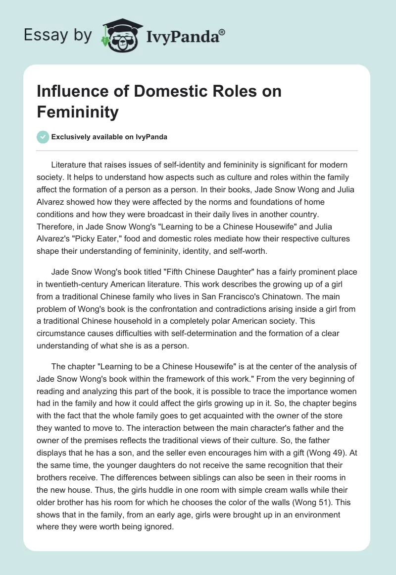 Influence of Domestic Roles on Femininity. Page 1
