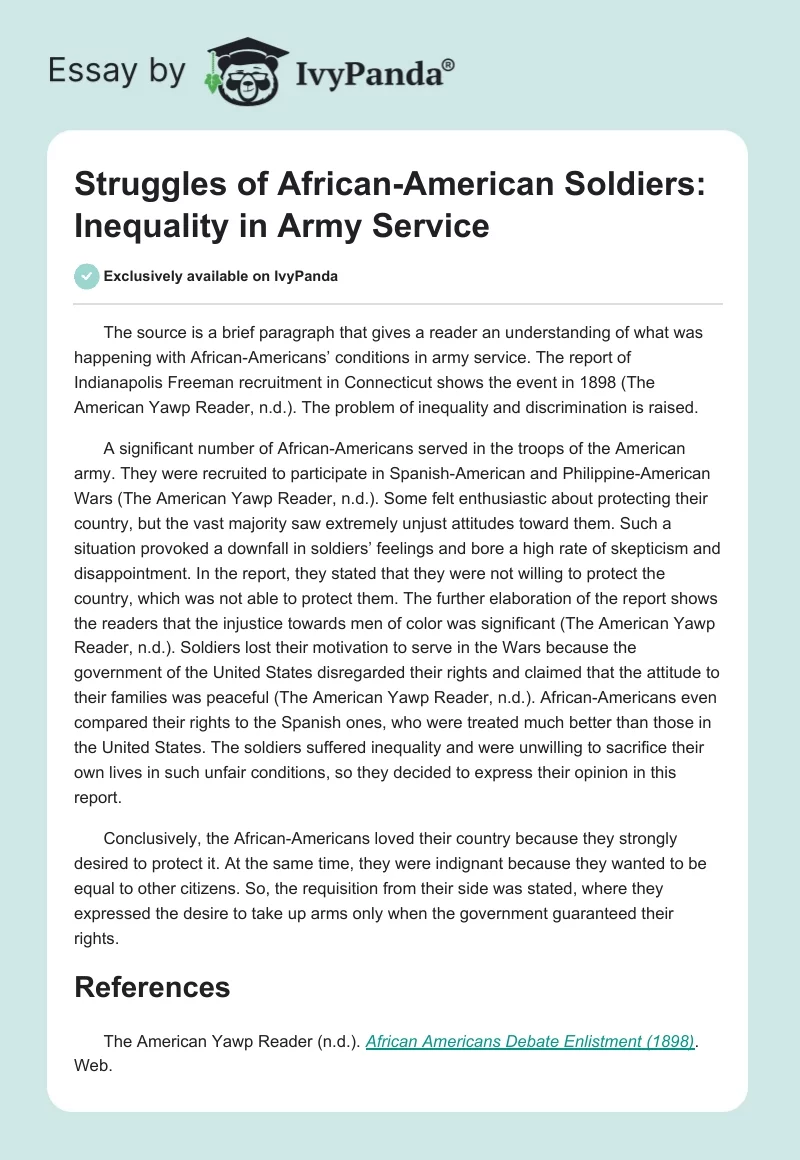 Struggles of African-American Soldiers: Inequality in Army Service. Page 1
