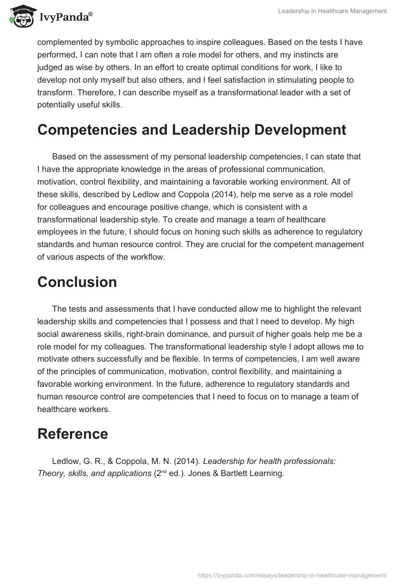 Leadership in Healthcare Management. Page 2