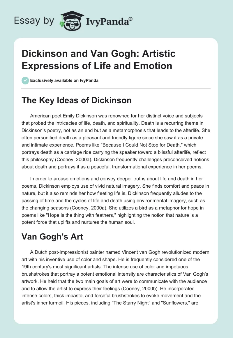 Dickinson and Van Gogh: Artistic Expressions of Life and Emotion. Page 1