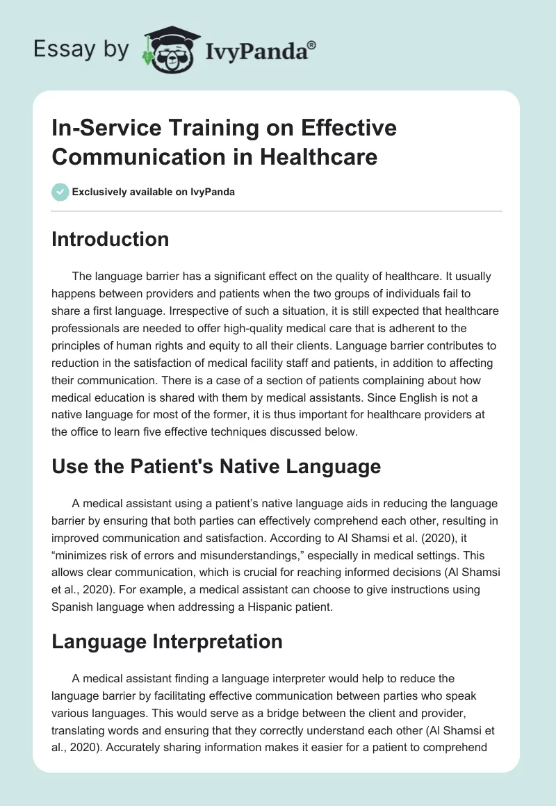 In-Service Training on Effective Communication in Healthcare. Page 1