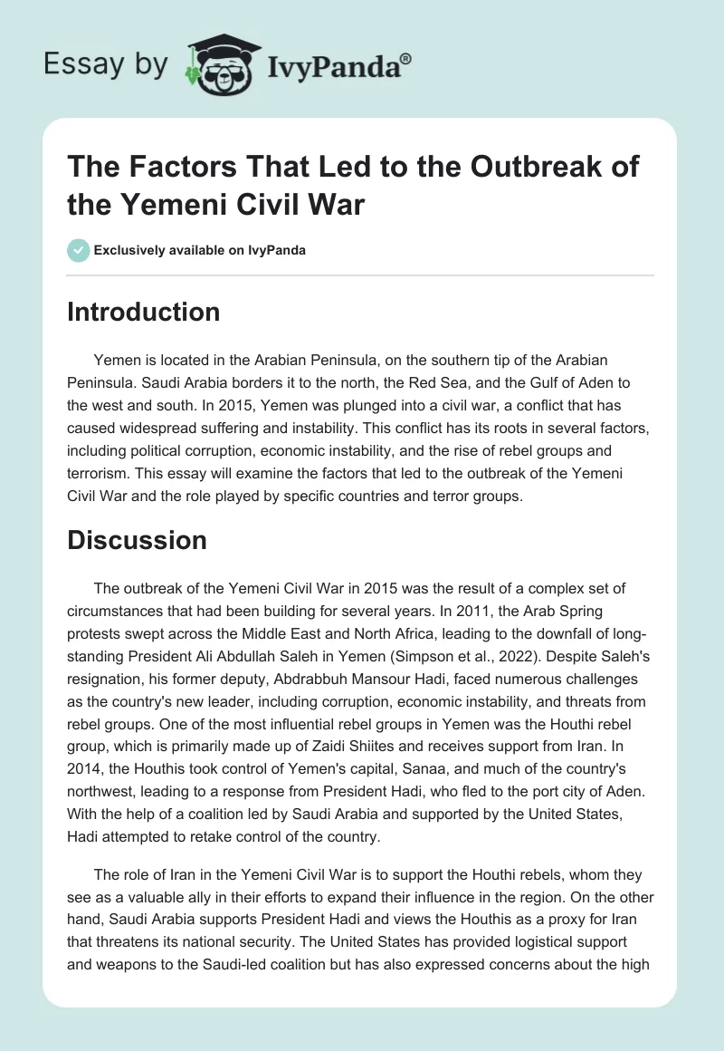 The Factors That Led to the Outbreak of the Yemeni Civil War. Page 1