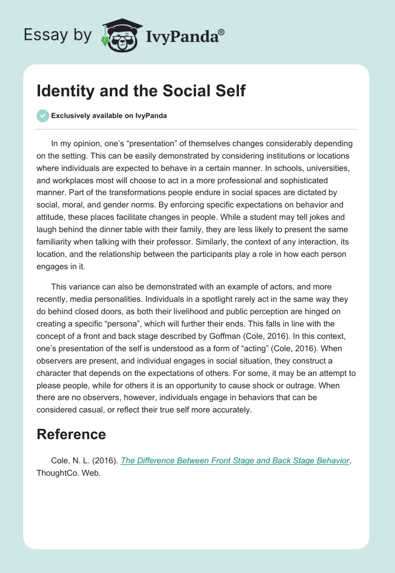 Identity and the Social Self. Page 1