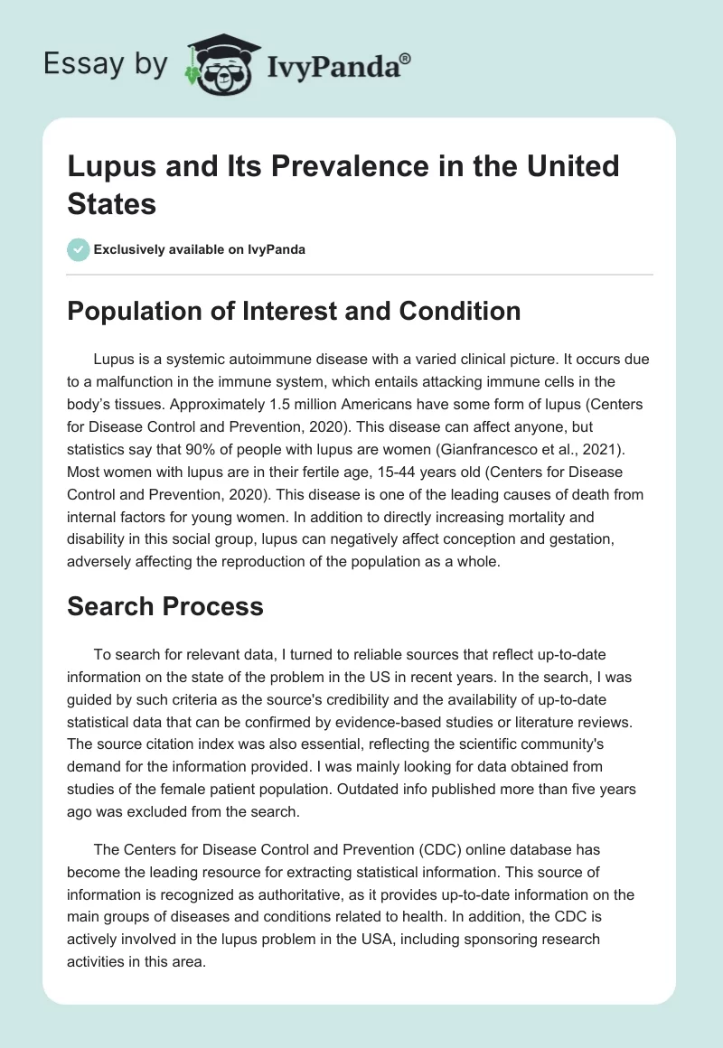 Lupus and Its Prevalence in the United States. Page 1
