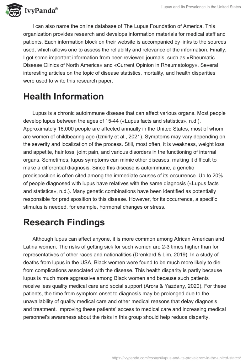 Lupus and Its Prevalence in the United States. Page 2