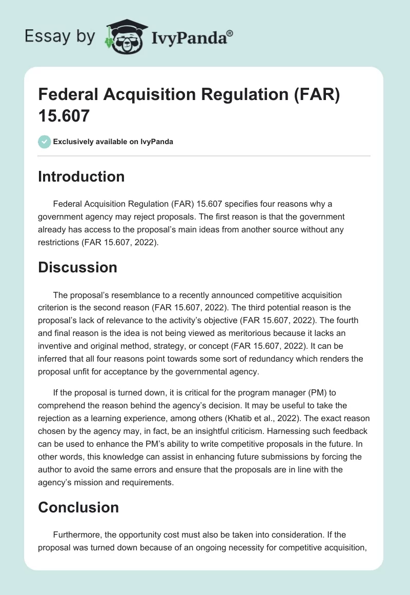 Federal Acquisition Regulation (FAR) 15.607. Page 1