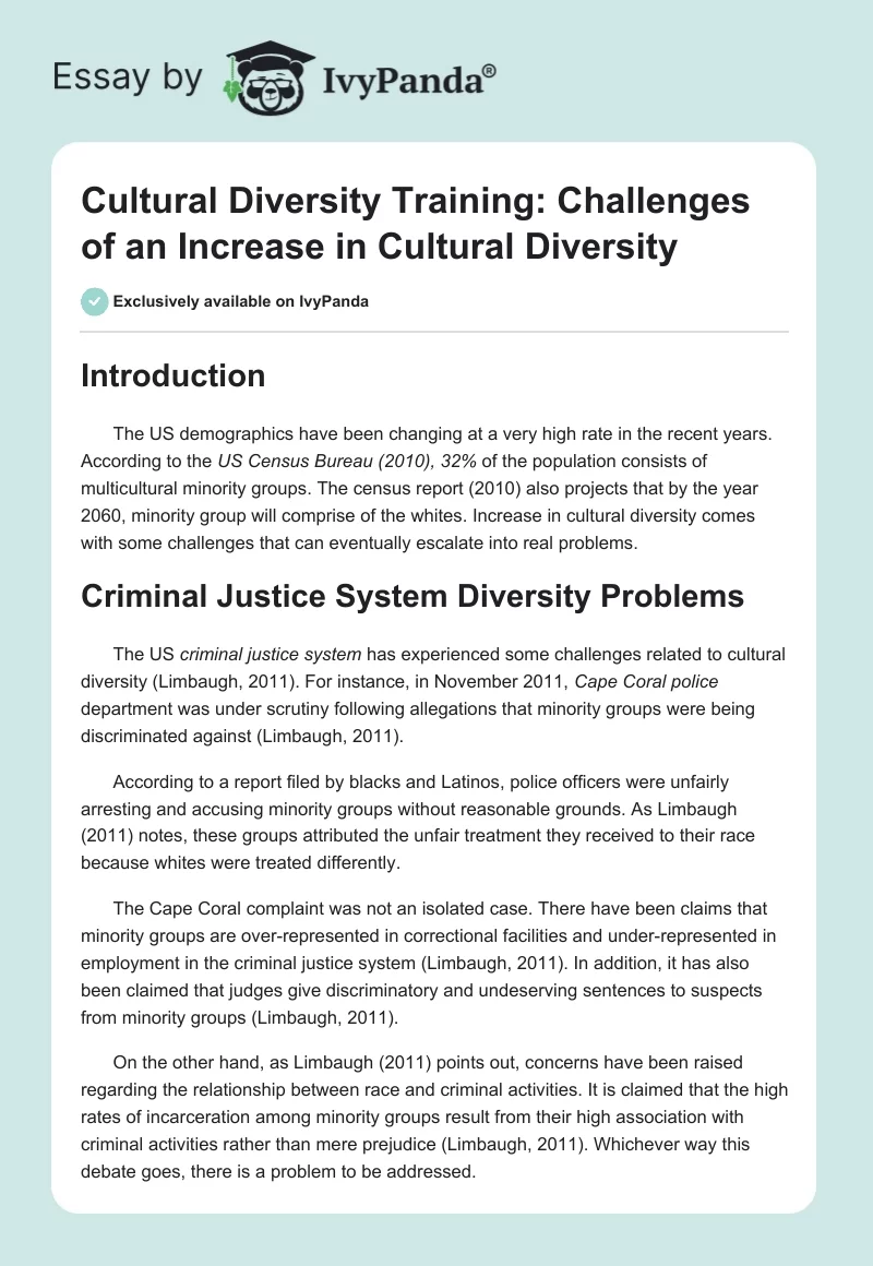 Cultural Diversity Training: Challenges of an Increase in Cultural Diversity. Page 1