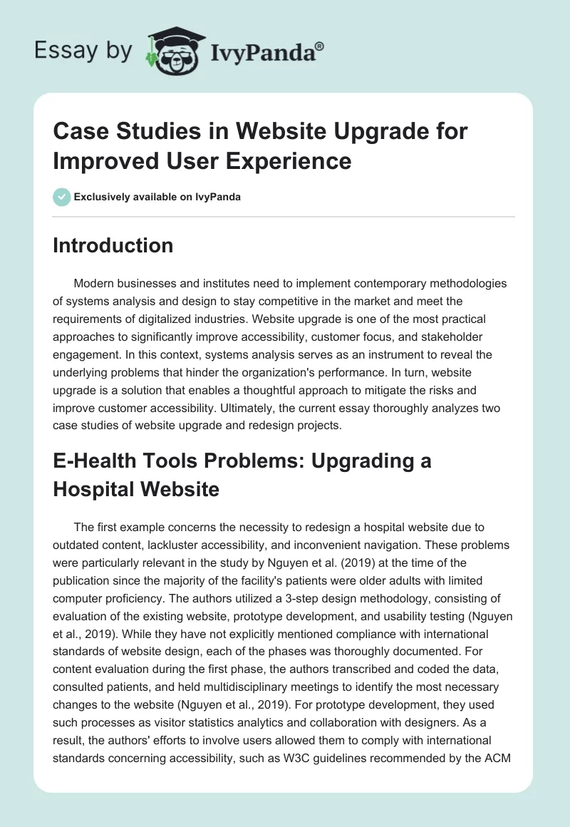 Case Studies in Website Upgrade for Improved User Experience. Page 1