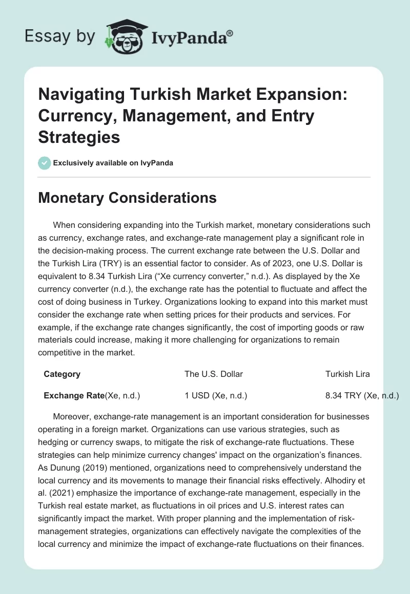 Navigating Turkish Market Expansion: Currency, Management, and Entry Strategies. Page 1