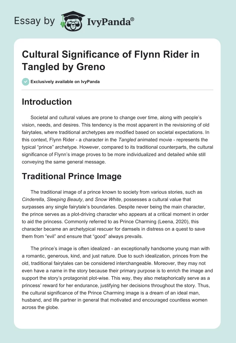 Cultural Significance of Flynn Rider in "Tangled" by Greno. Page 1