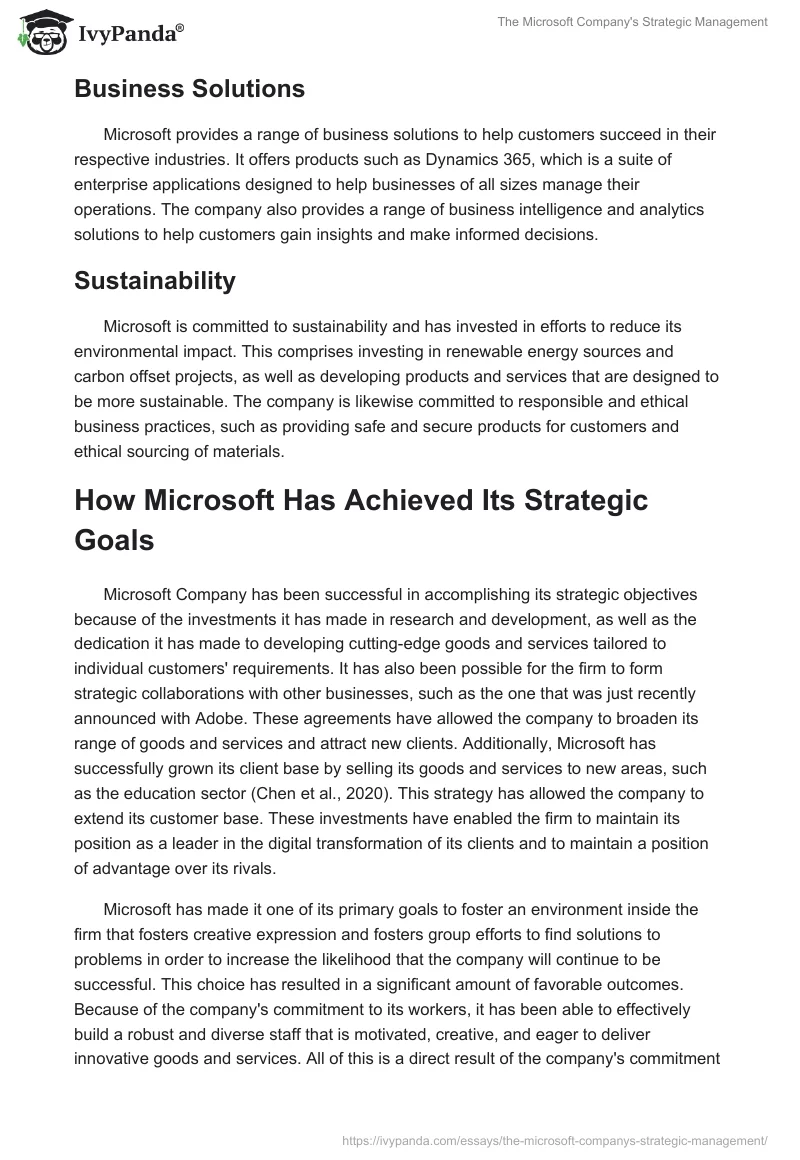 The Microsoft Company's Strategic Management. Page 4