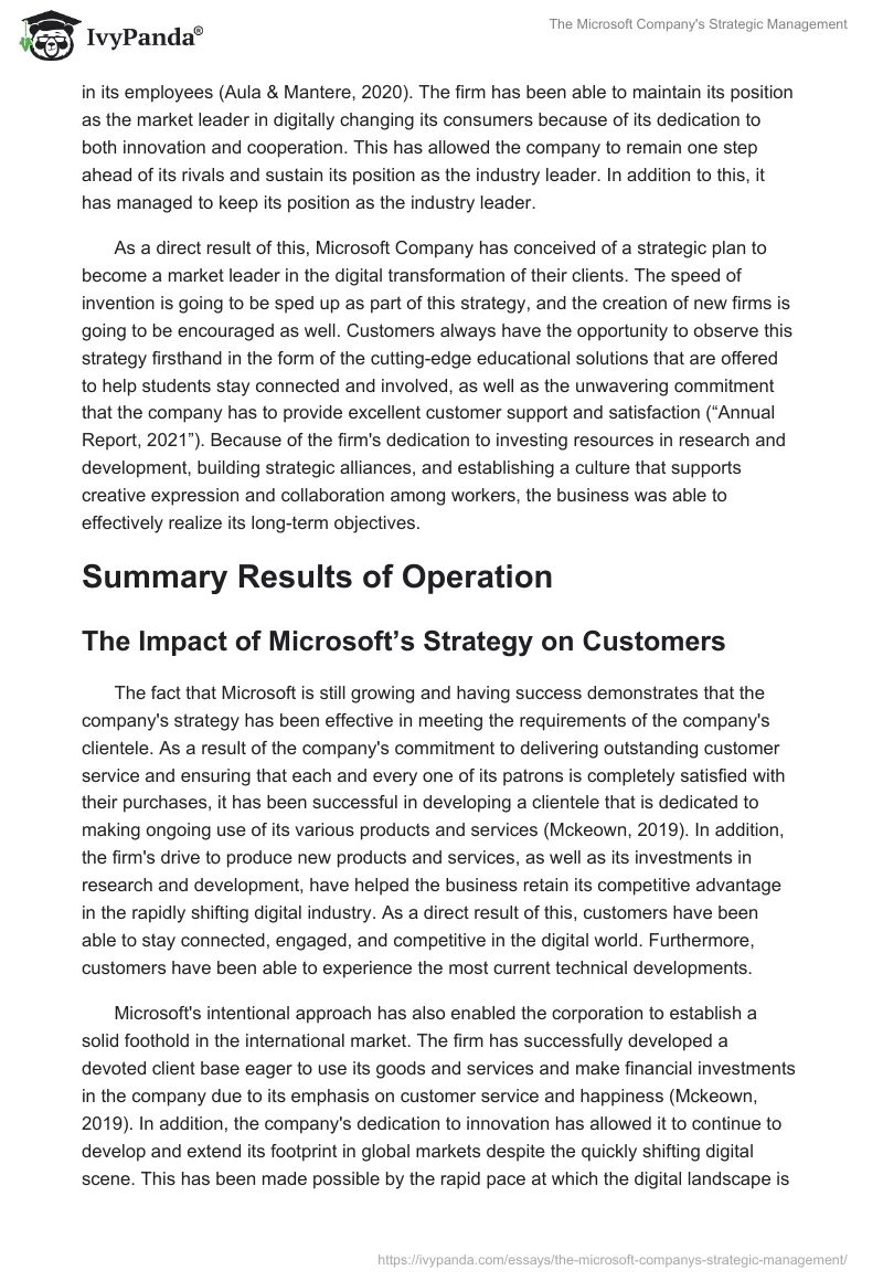 The Microsoft Company's Strategic Management. Page 5